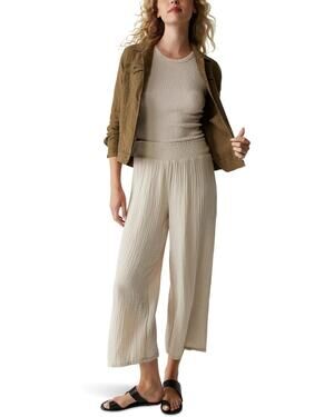 MICHAEL STARS Medina Smocked Waist Cropped Pant Cement Large NWT